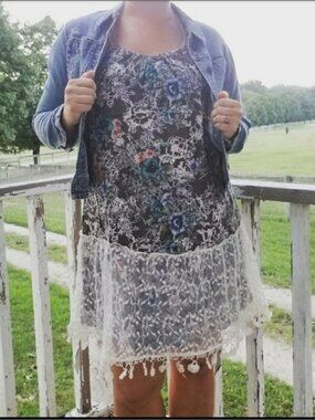 Hayden linen lace drawstring dress brown floral